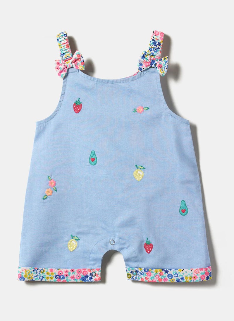 Nautinati Girls' 100% Cotton One-shoulder Romper with Floral, Strawberry, Avocado & Mango Embroidery - Image 2